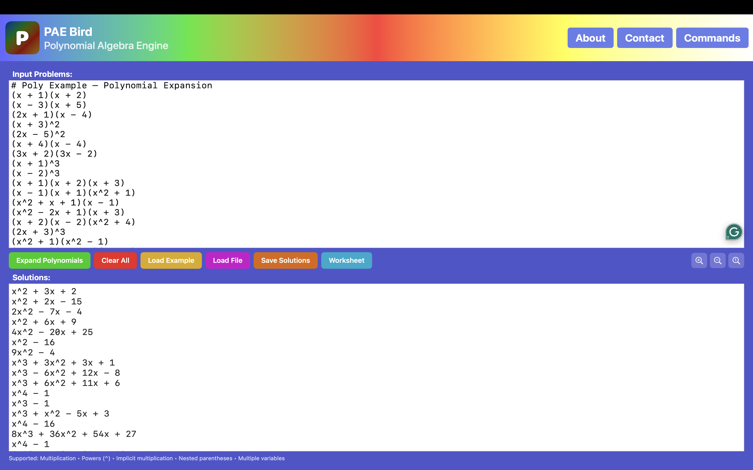 Polynomial expansion — batch input and results