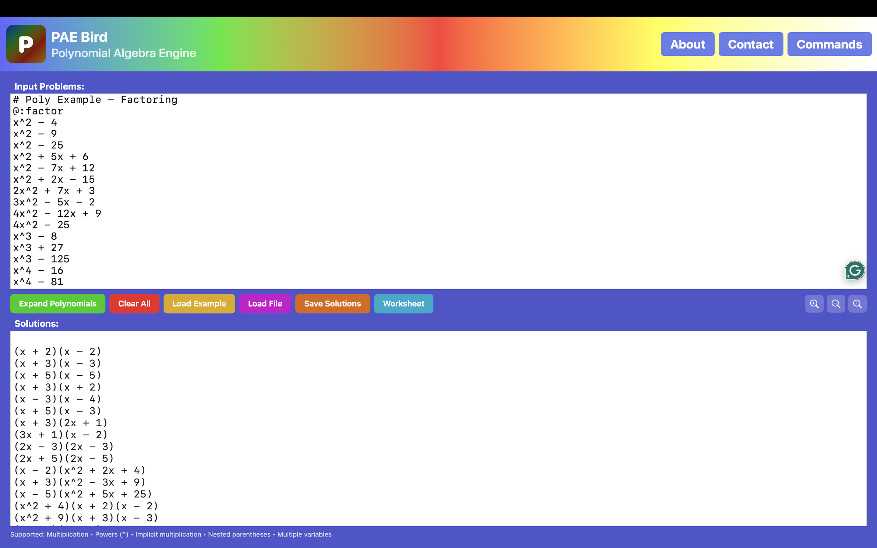 Factoring mode — full factored output